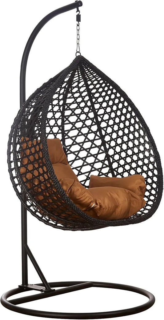 Hängesessel: mit Kissen, aus Polyrattan, schwarz