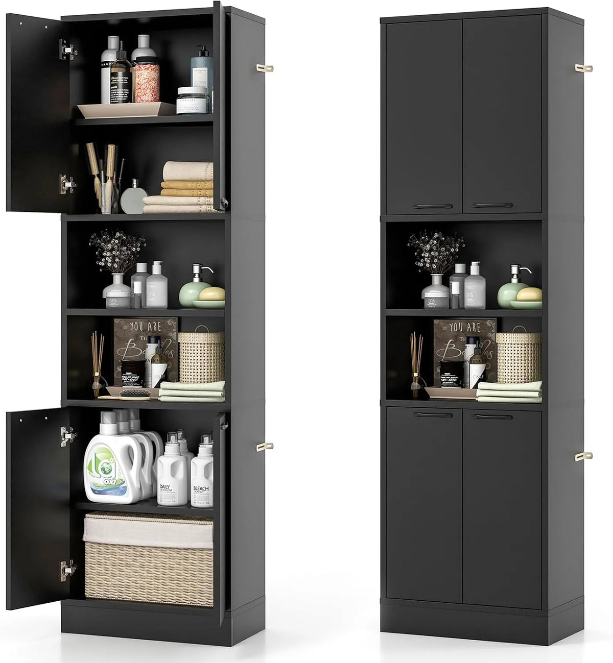 Küchenschrank: 4 Türen, 56 × 30 × 190 cm, schwarz