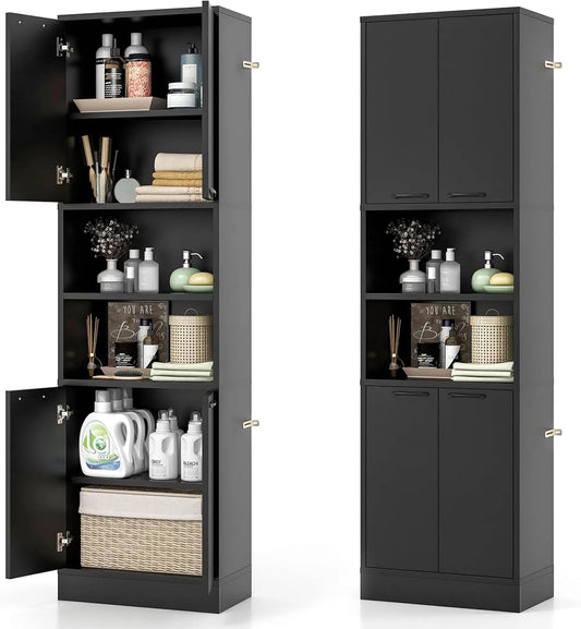 Küchenschrank: 4 Türen, 56 × 30 × 190 cm, schwarz