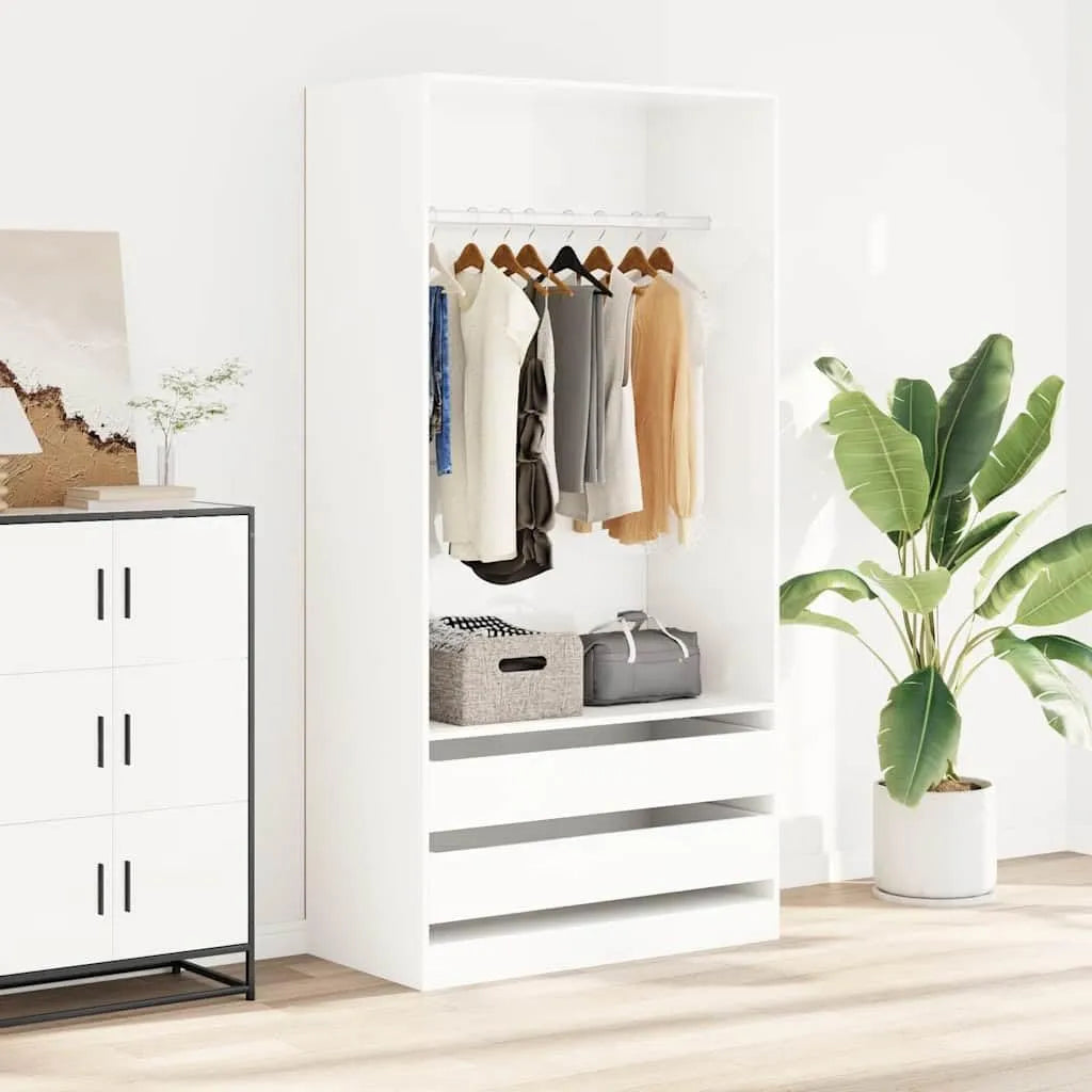 Kleiderschrank und Garderobenschrank – kompakte Bauweise, mit Schubladen, 2 Schubladen, 100 × 50 × 200 cm, weiß, mit Stoffbezug