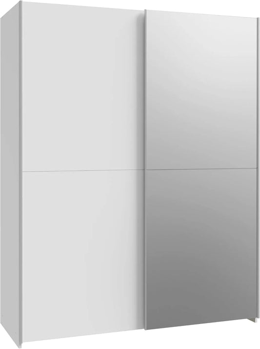 Kleiderschrank und Garderobenschrank: MATT, mit Spiegel, 2 türig, 150, 1 cm, 190, 5 cm, 61, 2cm, weiß