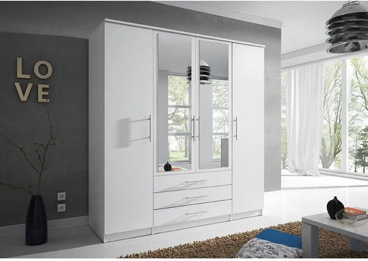 Kleiderschrank und Garderobenschrank – mit Schubladen, mit Spiegel, 4 Türen, 3 Schubladen, 64 × 200 × 210 cm
