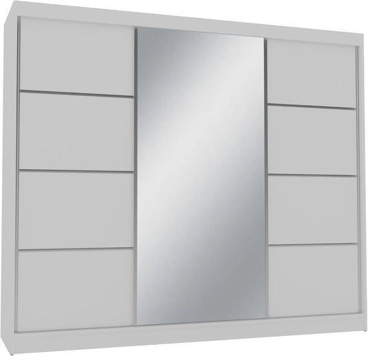 Kleiderschrank und Garderobenschrank – mit Kleiderstange, mit Spiegel, 250 × 200 × 61 cm, weiß