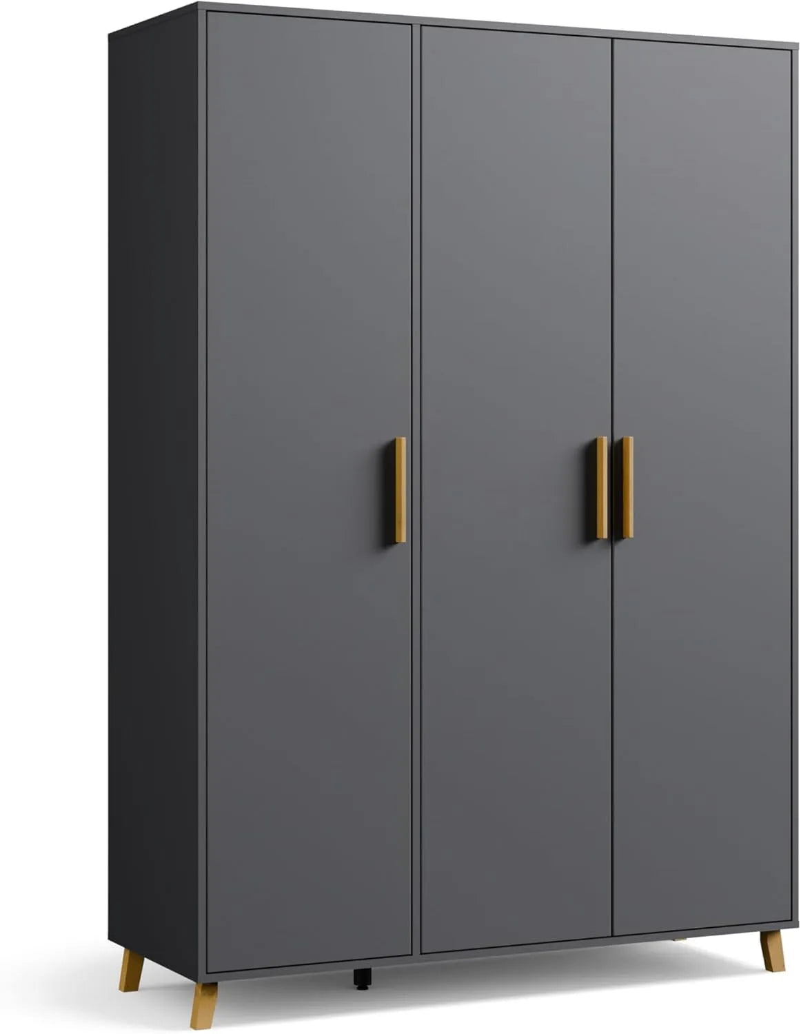 Rauch Möbel Kleiderschrank und Garderobenschrank – aus Massivholz, 3-türig, 140 × 203 × 53cm, grau, aus Metall