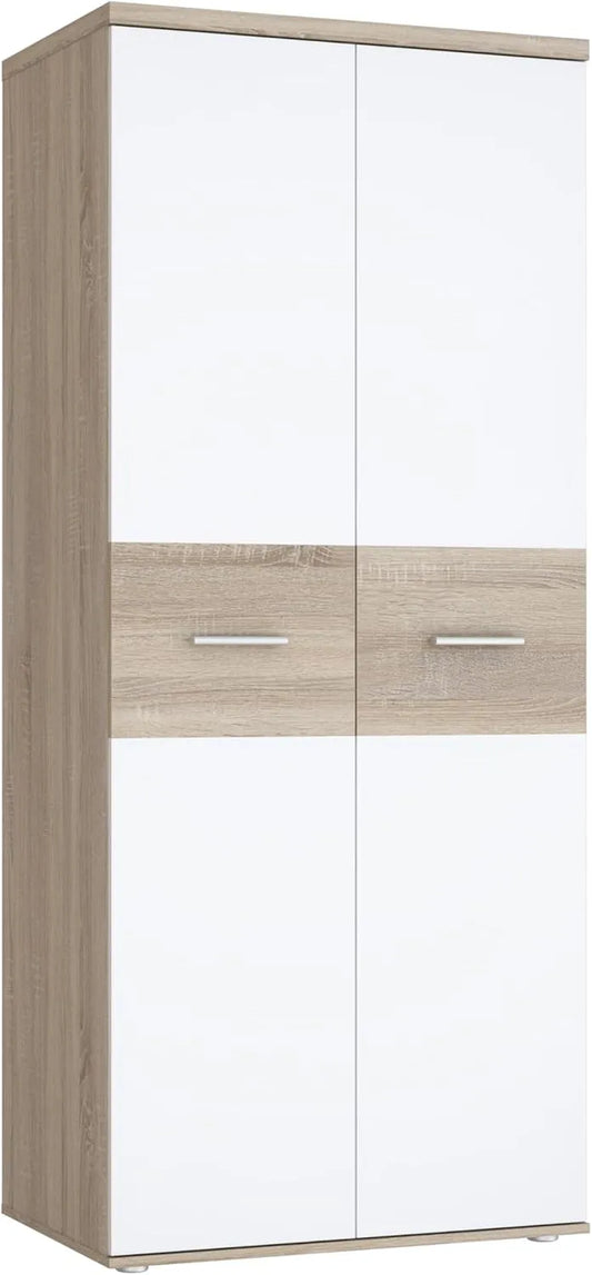 Kleiderschrank und Garderobenschrank – WINNIE, im skandinavischen Stil, 2-türig, 80 cm, 189 cm, 53 cm, weiß