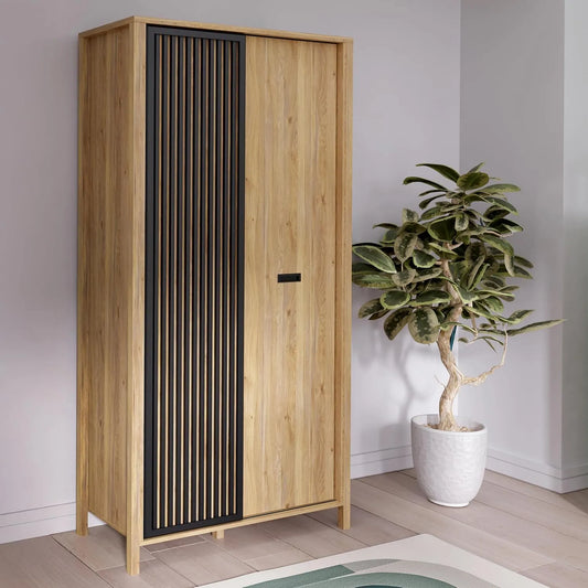 Kleiderschrank und Garderobenschrank: JYTANA, 2-türig, 97 cm, 200, 3 cm, 52, 7 cm, mit Stoffbezug