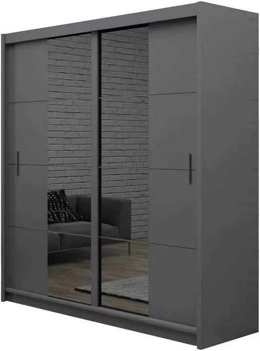 Kleiderschrank und Garderobenschrank – II 203, mit Spiegel, 2 Türen, 203 × 215 × 61 cm