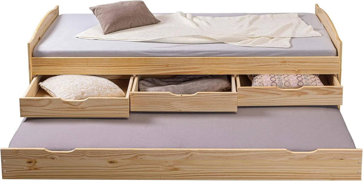 Kinderbett — mit Stauraum, mit Schubladen, aus Massivholz, mit Lattenrost, 90 × 200cm