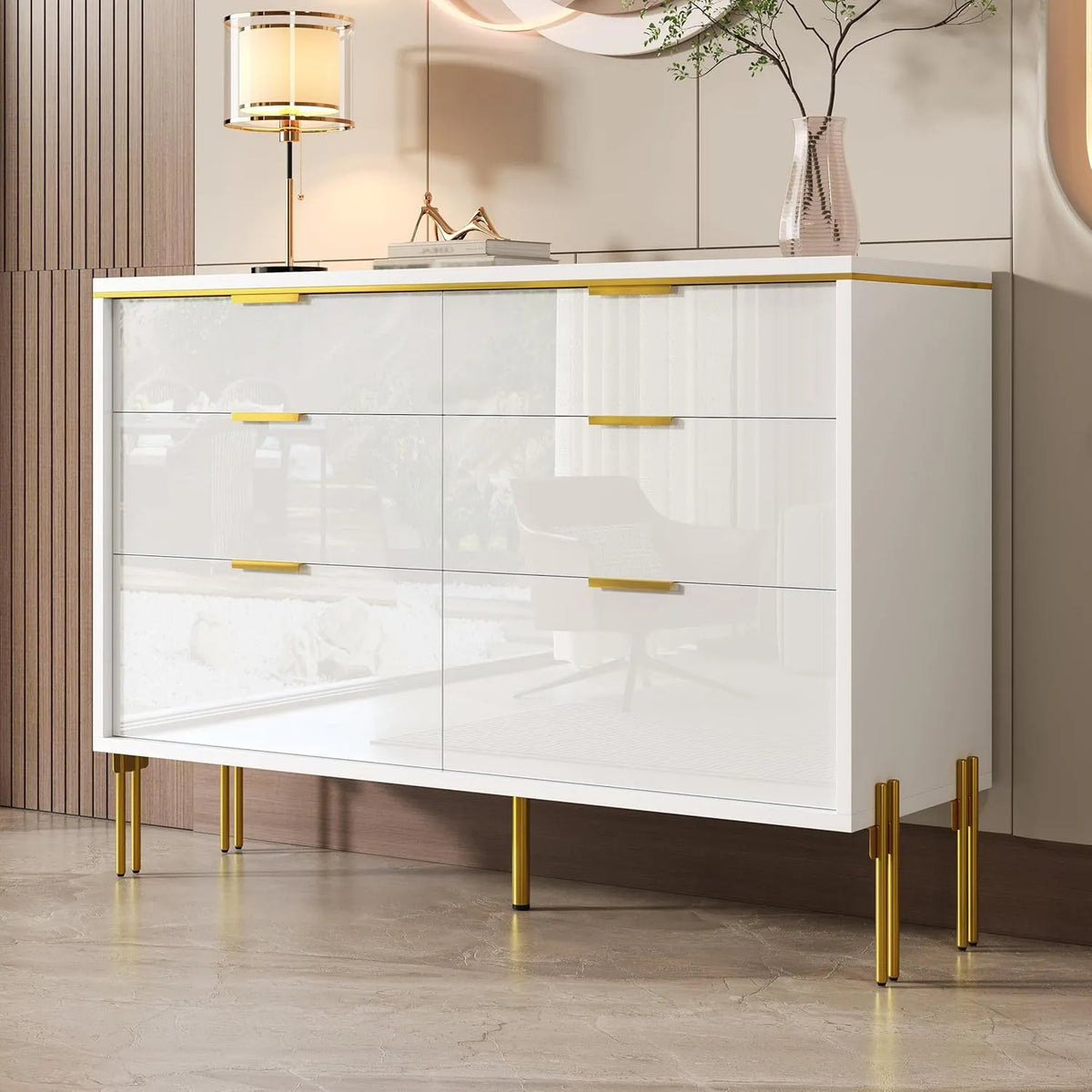 Sideboard und Anrichte — mit Stauraum, mit Schubladen, 6 Schubladen, 120 × 40 × 85, 5cm, weiß