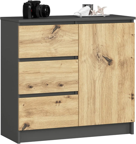 Sideboard und Anrichte: K-80, mit Schubladen, mit Einlegeböden, 2 Einlegeböden, 3 Schubladen, 80 × 77 × 35 cm, 16mm, AKORD K-80