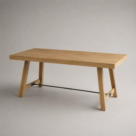 Rechteckiger Tisch aus Eichenholz mit Metallstreben 200x100x75cm
