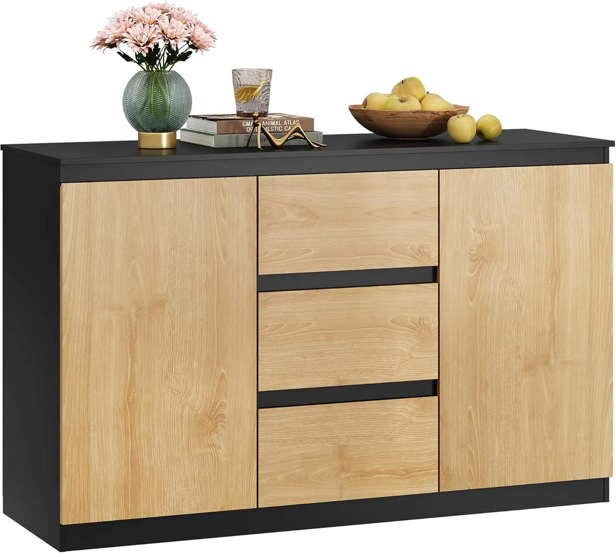 Sideboard und Anrichte: mit Schubladen, 3 Schubladen, 120 × 75 × 40 cm, schwarz