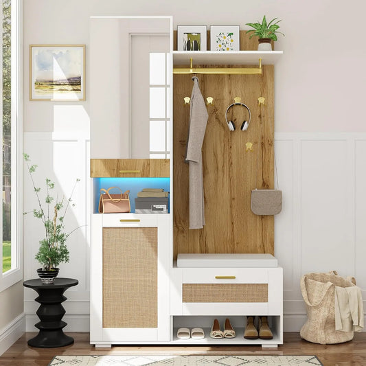 Garderoben-Set – kompakte Bauweise, mit Spiegel, mit Kissen, LED-Anzeige, 5er-Set