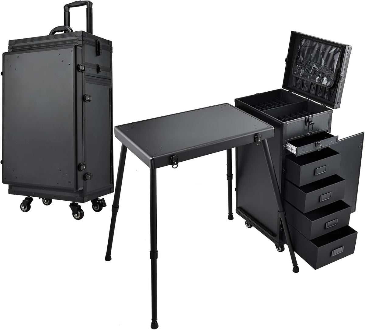 Kosmetik Trolley mit Tisch und 5 Schubladen Professioneller Nagelkoffer mit – mit Schubladen, mit Rollen, schwarz