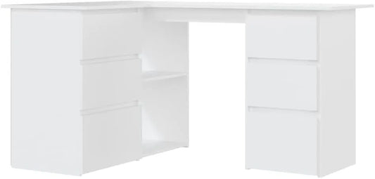 Schreibtisch und Computertisch — mit Schubladen, 6 Schubladen, 145 × 100 × 76cm, weiß, mit Stoffbezug