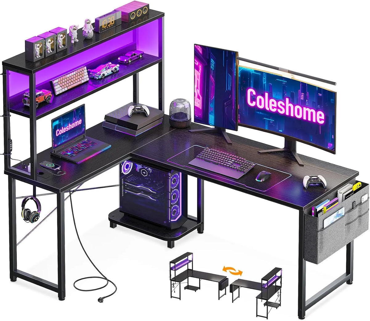 Aufbewahrungstasche — für Gaming, LED-Anzeige, 135 × 100 cm, schwarz