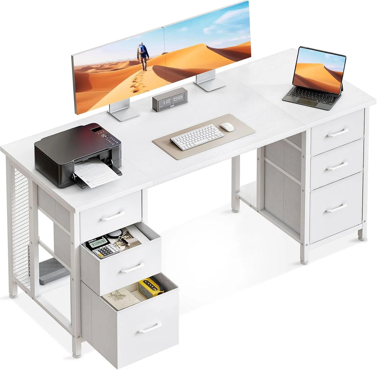 Schreibtisch und Computertisch – mit Schubladen, 6 Schubladen, 160 × 52 cm, weiß