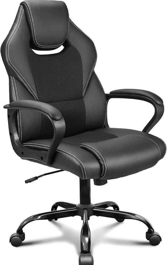 Esszimmerstuhl und Küchenstuhl: aus PU-Leder, mit Armlehnen, für Gaming, 150kg, schwarz