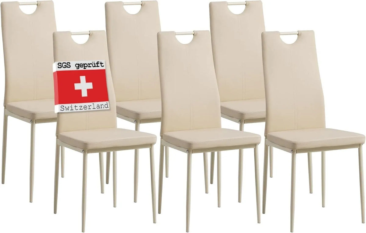 Esszimmerstuhl und Küchenstuhl – aus PU-Leder, 6er Set, beige