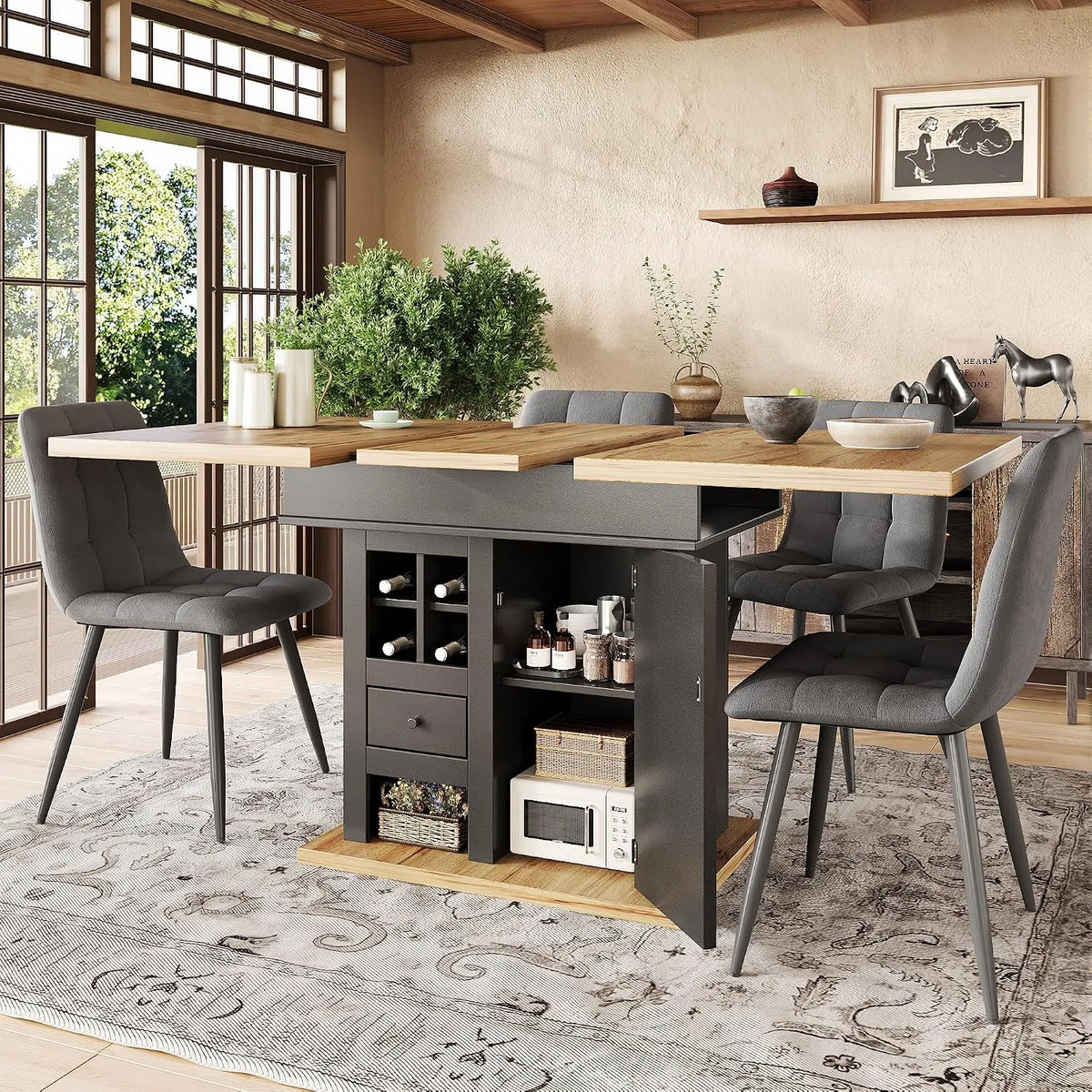 Esstisch und Esszimmertisch: mit Stauraum, mit Schubladen, ausziehbar, 140 × 80 × 75 cm, schwarz