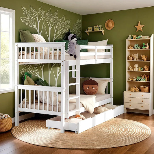 Kinderbett — für Kinder, mit Bettkasten, mit Treppe, 90 × 200, weiß