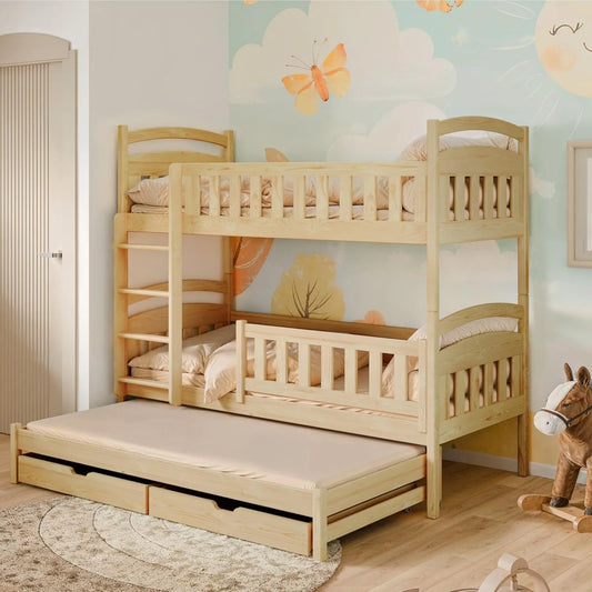 Kinderbett — für Kinder, mit Schubladen, mit Rausfallschutz, mit Lattenrost, 90 × 200