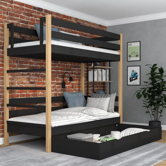 Kinderbett — für Kinder, linke Ausrichtung, rechte Ausrichtung, mit Schubladen, 90 × 200 cm, aus Massivholz