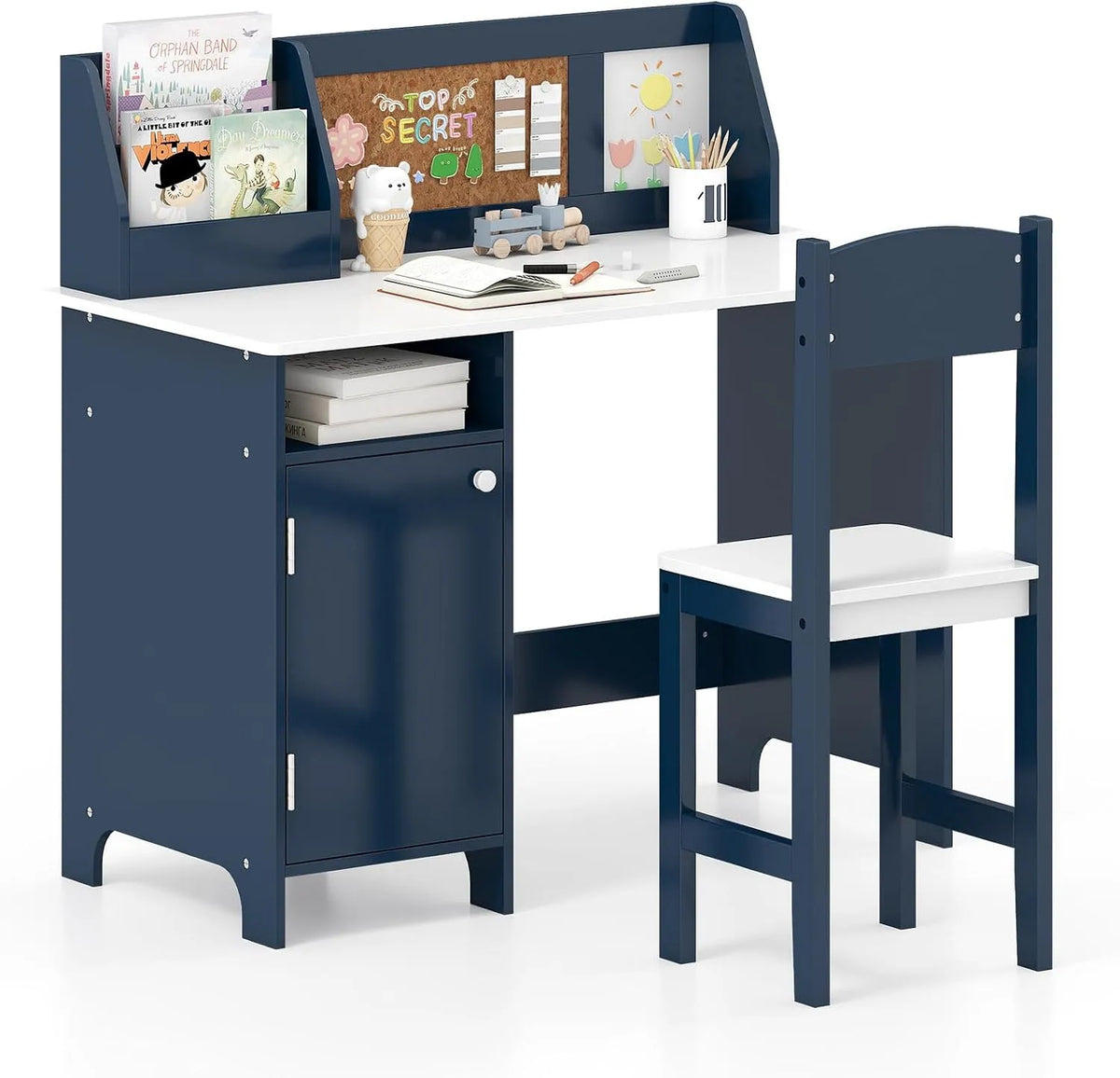 COSTWAY Schreibtisch und Computertisch — für Kinder, aus Holz, blau