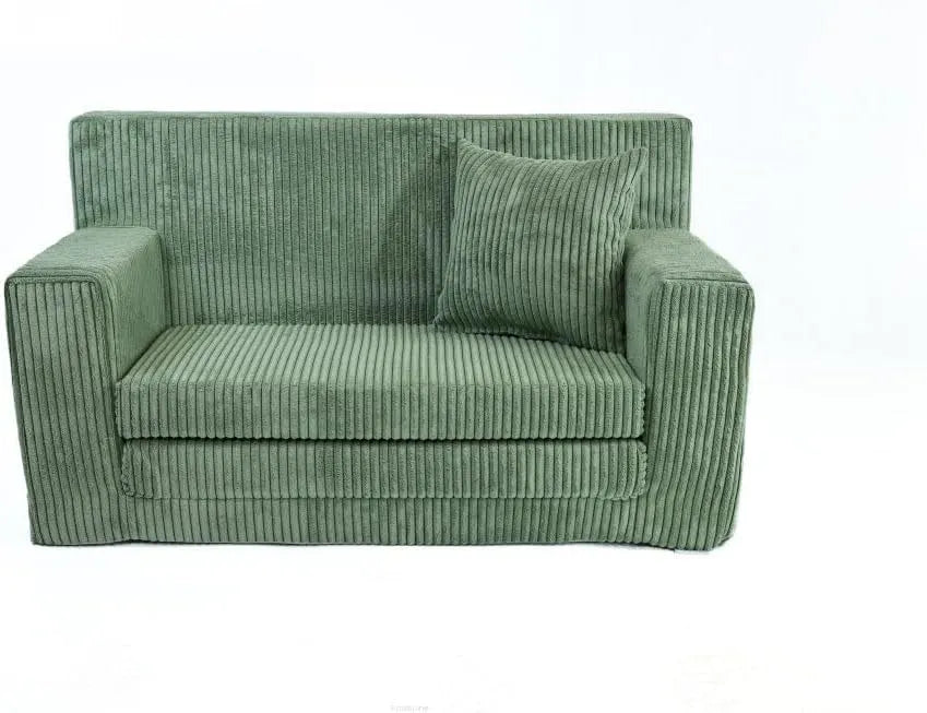 Kindersofa ausklappbar 83x47x43cm Oeko-TEX: für Kinder, mit Cordbezug, Schaumstoffpolsterung, mit Schlaffunktion, 83 × 47 × 43cm, grün