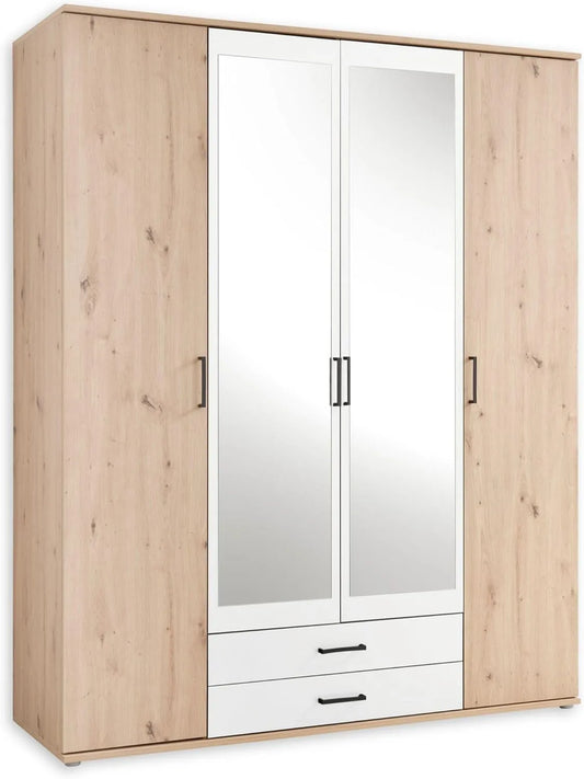 Kleiderschrank und Garderobenschrank — mit Stauraum, 159 × 197 × 54 cm, weiß