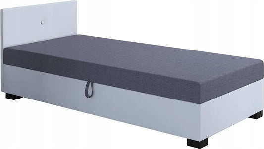 Polsterbett und gepolstertes Bettgestell — Schaumstoffpolsterung, mit Bettkasten, 110 × 200 × 38 cm, grau