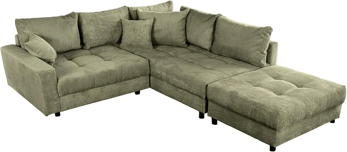 Ecksofa und Wohnlandschaft — Kent, L-Form, mit Cordbezug, 220cm, grün