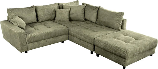 Ecksofa und Wohnlandschaft — Kent, L-Form, mit Cordbezug, 220cm, grün