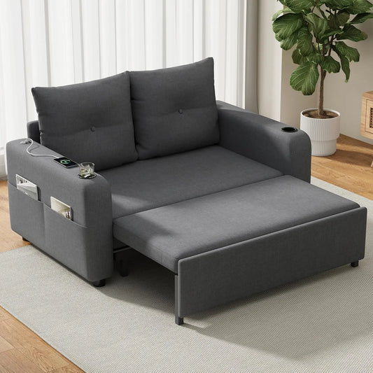 Bettgestell und Bettrahmen: mit Relaxfunktion, ausziehbar, mit Kissen, mit USB-Anschluss, 2-Sitzer, grau