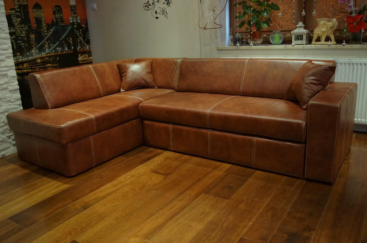 Ecksofa und Wohnlandschaft: I 245, Antalya, mit Lederbezug, mit Bettkasten, mit Schlaffunktion, mit Kissen, 245 × 164cm