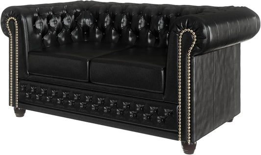 Sofa: freistehend, 2-Sitzer, 148 × 86 × 72 cm, schwarz, mit Lederbezug