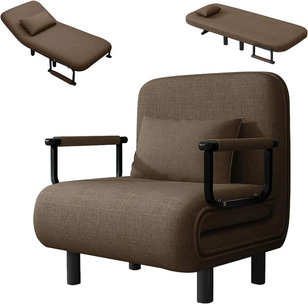 Schlafsofa und Sofabett – mit Schlaffunktion, mit Armlehnen, klappbar, 60 × 58 × 78 cm, 100 kg, braun, aus Metall
