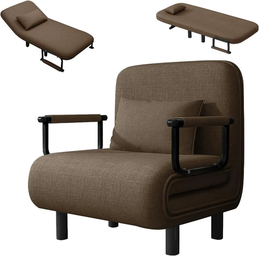 Schlafsofa und Sofabett – mit Schlaffunktion, mit Armlehnen, klappbar, 60 × 58 × 78 cm, 100 kg, braun, aus Metall