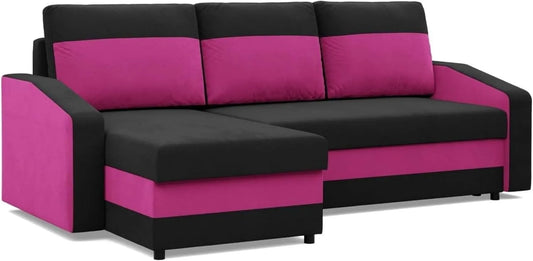 Ecksofa und Wohnlandschaft: mit Bettkasten, mit Schlaffunktion, 231 × 140 × 85 cm, schwarz
