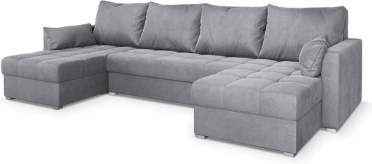 Ecksofa und Wohnlandschaft — NAKO, U-Form, mit Bettkasten, mit Schlaffunktion, grau
