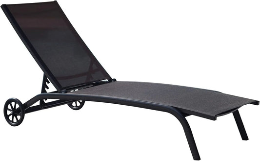 Gartenliege und Sonnenliege: mit Rückenlehne, verstellbar, aus Aluminium, mit Rollen, schwarz