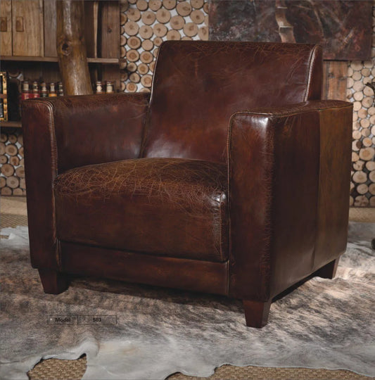 Sessel und Polsterstuhl: NEU 441, mit Lederbezug, im Retro-Stil, braun