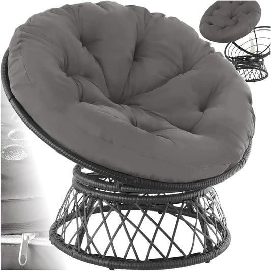tectake ® Papasansessel – drehbar, mit Kissen, aus Polyrattan, schwarz