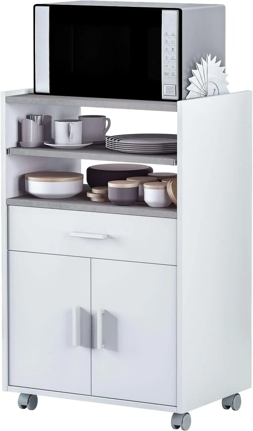 Habitdesign: Tidy, mit Schubladen, mit Rollen, 2 Türen, 59 × 92 × 40 cm, weiß