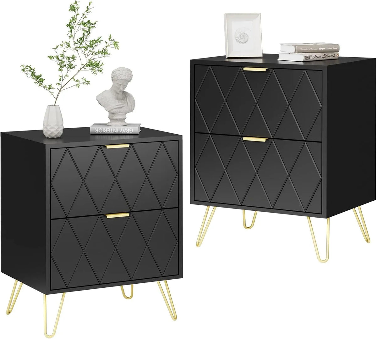 Sideboard und Anrichte – mit Schubladen, 2er Set, 40 × 30 × 52cm, schwarz, aus Metall