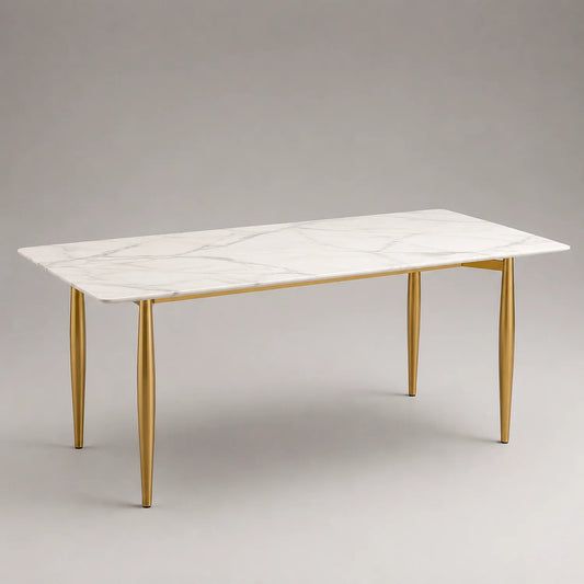 Rechteckiger Marmortisch mit goldenen Metallbeinen