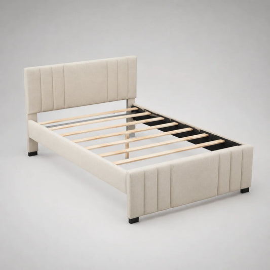Bettgestell 140x200 cm Beige Stoff mit Holzlatten