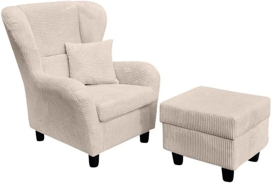 Sessel und Polsterstuhl — B90, mit Cordbezug, mit Kissen, beige, mit Stoffbezug