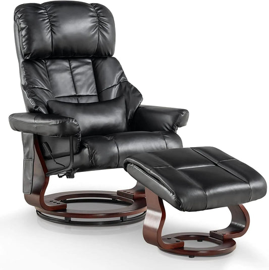 Relaxsessel und Fernsehsessel — aus PU-Leder, mit Relaxfunktion, drehbar, mit Liegefunktion, schwarz, mit Massagefunktion