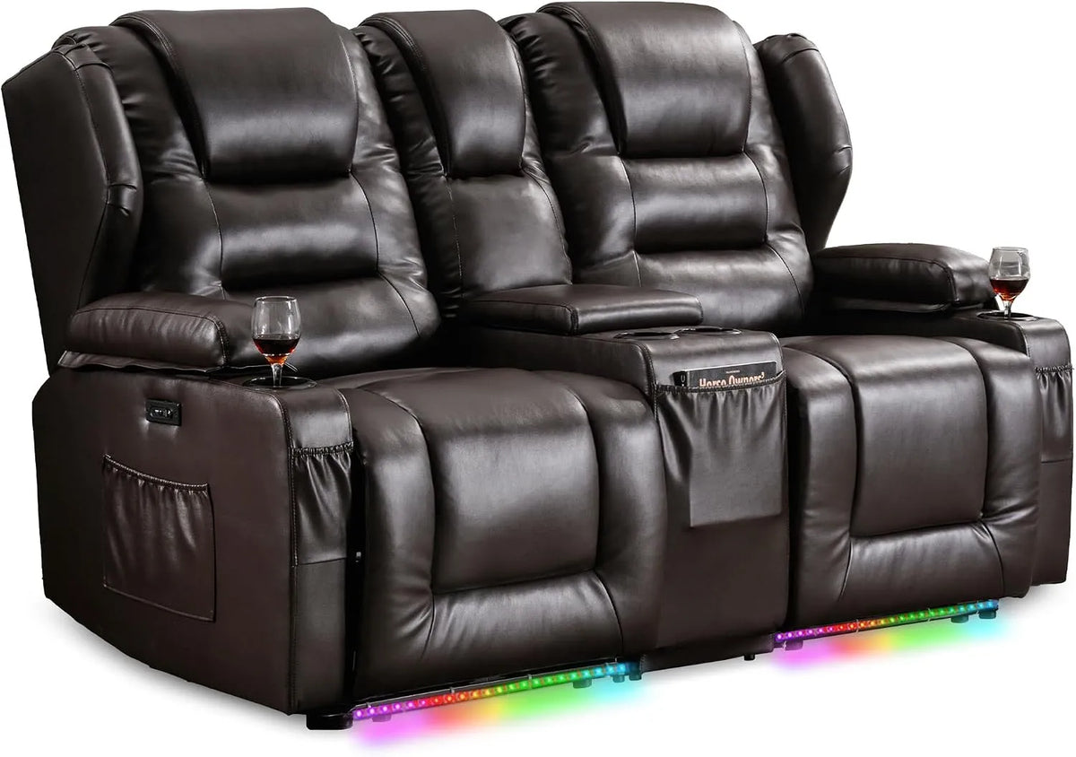 Relaxsessel und Fernsehsessel — aus PU-Leder, mit Relaxfunktion, mit USB-Anschluss, mit Liegefunktion, 2 Sitzer, braun, verstellbar, 2-Sitzer